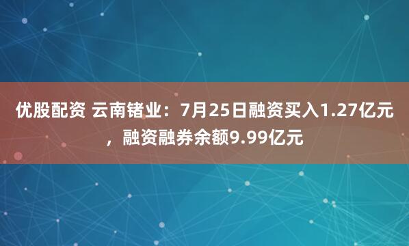 优股配资 云南锗业：7月25日融资买入1.27亿元，融资融券余额9.99亿元